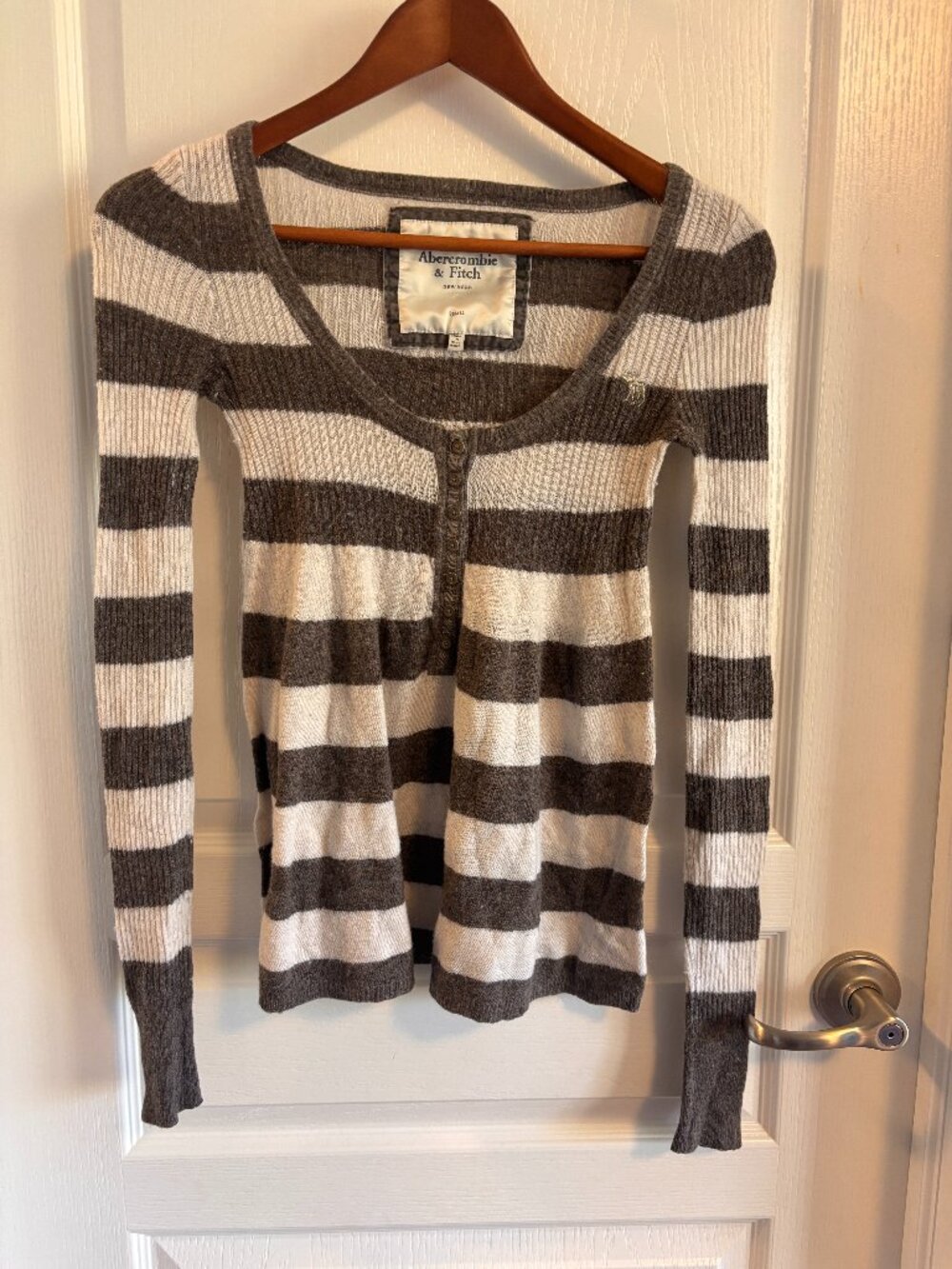 Abercrombie & Fitch Striped Angora Rabbit Hair Henley Sweater Women's S Y2K